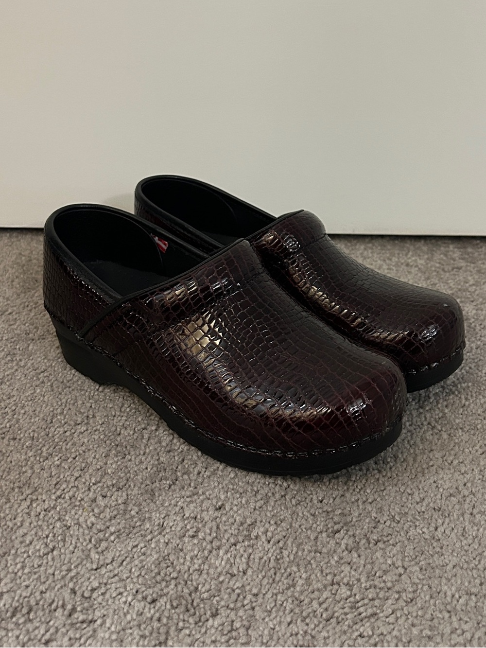 Sanita Women's Croc-Embossed Slip-On Clogs in Deep Burgundy